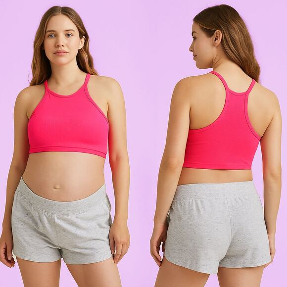 NWOT Maternity Free People Movement x Hatch Happiness Runs Crop M/L Bright Pink - Picture 1 of 8